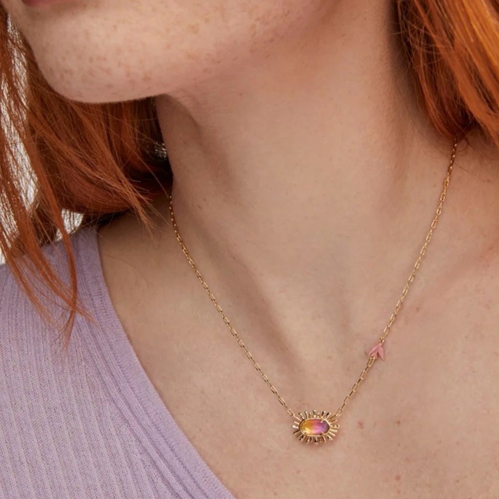 Kendra Scott Gold Chain Necklace with Pink Opal Sunburst Pendant
